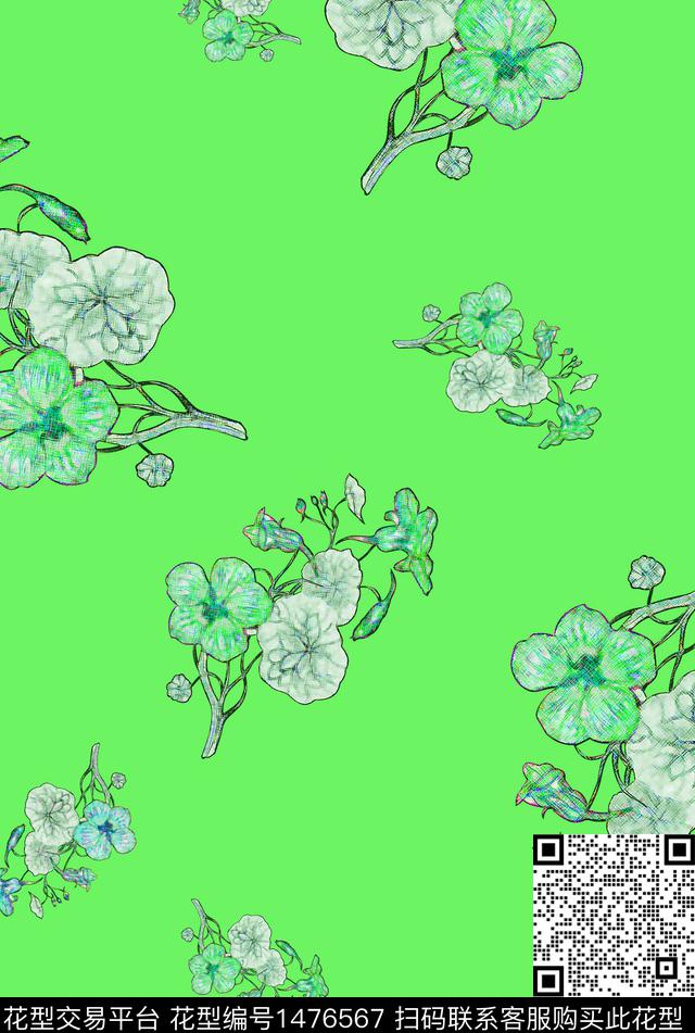清爽底花卉花卉线条花卉数码印花华亿平台下载（图片编号: 1476567） - 瓦栏（Walan）