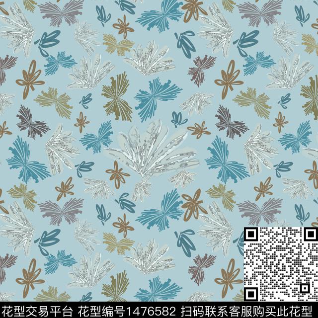 绿植树叶小碎花趣味元素数码印花华亿平台下载（图片编号: 1476582） - 瓦栏（Walan）