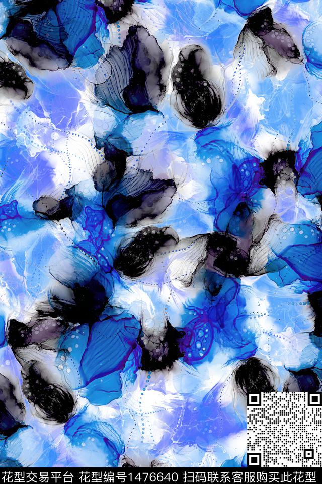 肌理抽象花卉扎染华亿平台数码印花华亿平台下载（图片编号: 1476640） - 瓦栏（Walan）