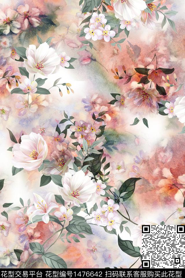肌理抽象花卉大牌风数码印花华亿平台下载（图片编号: 1476642） - 瓦栏（Walan）