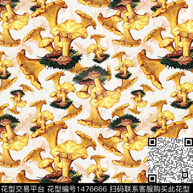 绿植树叶蘑菇趣味元素传统印花华亿平台下载（图片编号: 1476666） - 瓦栏（Walan）