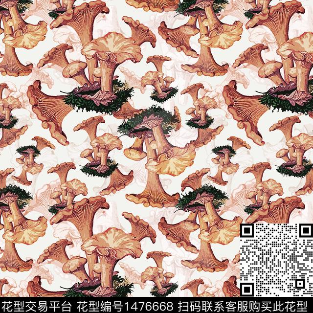 绿植树叶蘑菇趣味元素传统印花华亿平台下载（图片编号: 1476668） - 瓦栏（Walan）