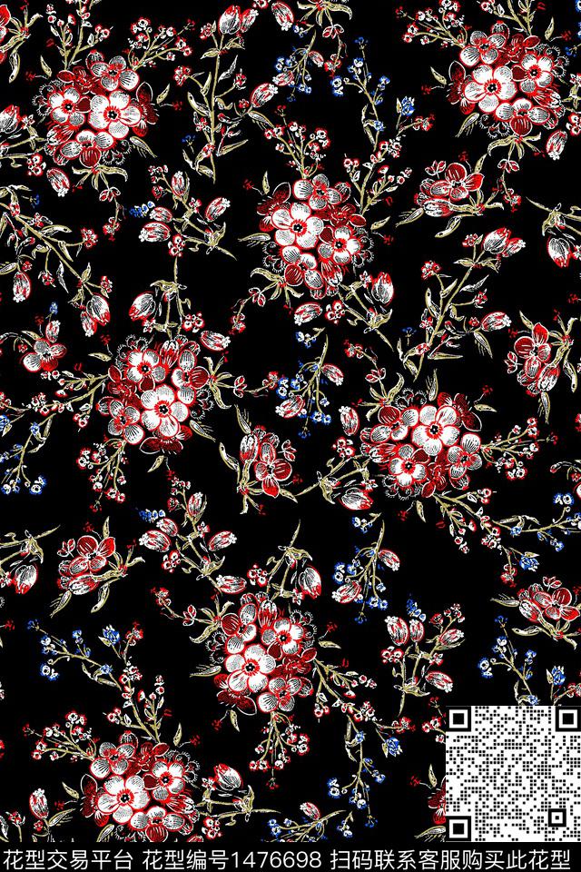 抽象花卉清爽底花卉花卉数码印花华亿平台下载（图片编号: 1476698） - 瓦栏（Walan）