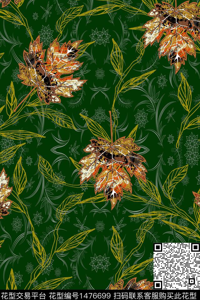 肌理绿植树叶抽象花卉数码印花华亿平台下载（图片编号: 1476699） - 瓦栏（Walan）