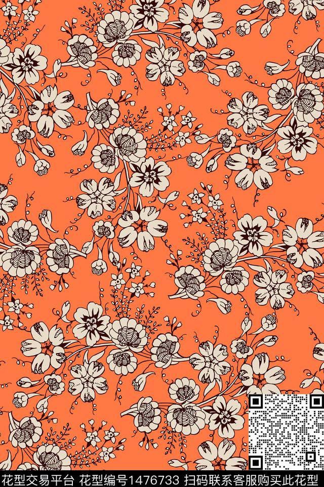 抽象花卉清爽底花卉花卉数码印花华亿平台下载（图片编号: 1476733） - 瓦栏（Walan）