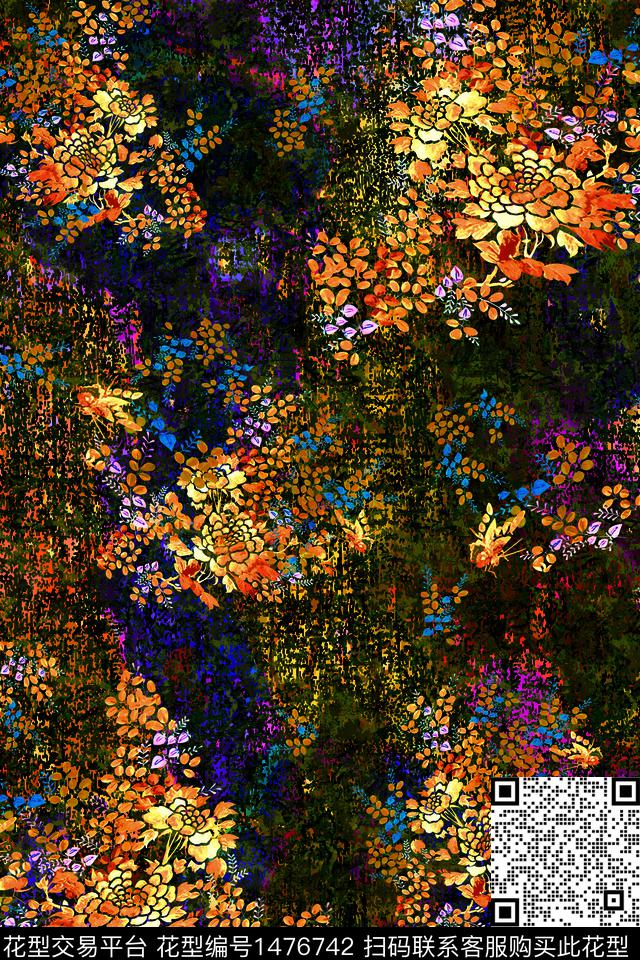 定位花抽象花卉数码定位花数码印花华亿平台下载（图片编号: 1476742） - 瓦栏（Walan）