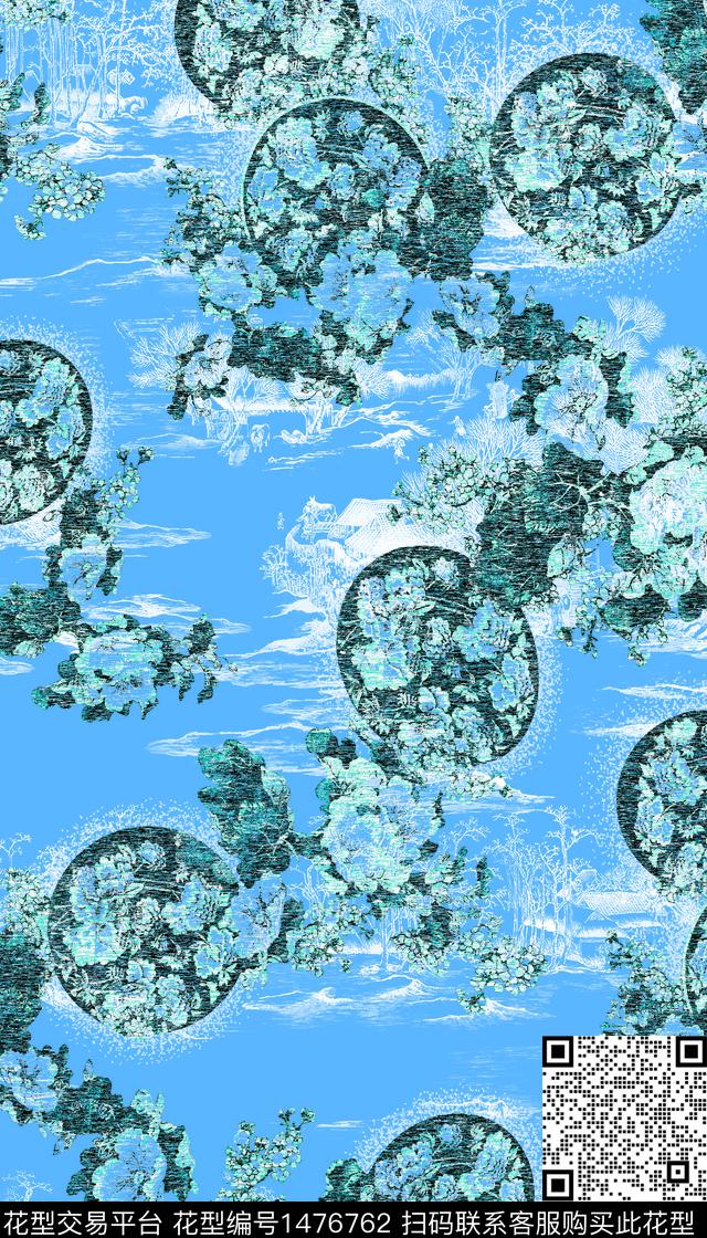 定位花抽象花卉数码定位花数码印花华亿平台下载（图片编号: 1476762） - 瓦栏（Walan）