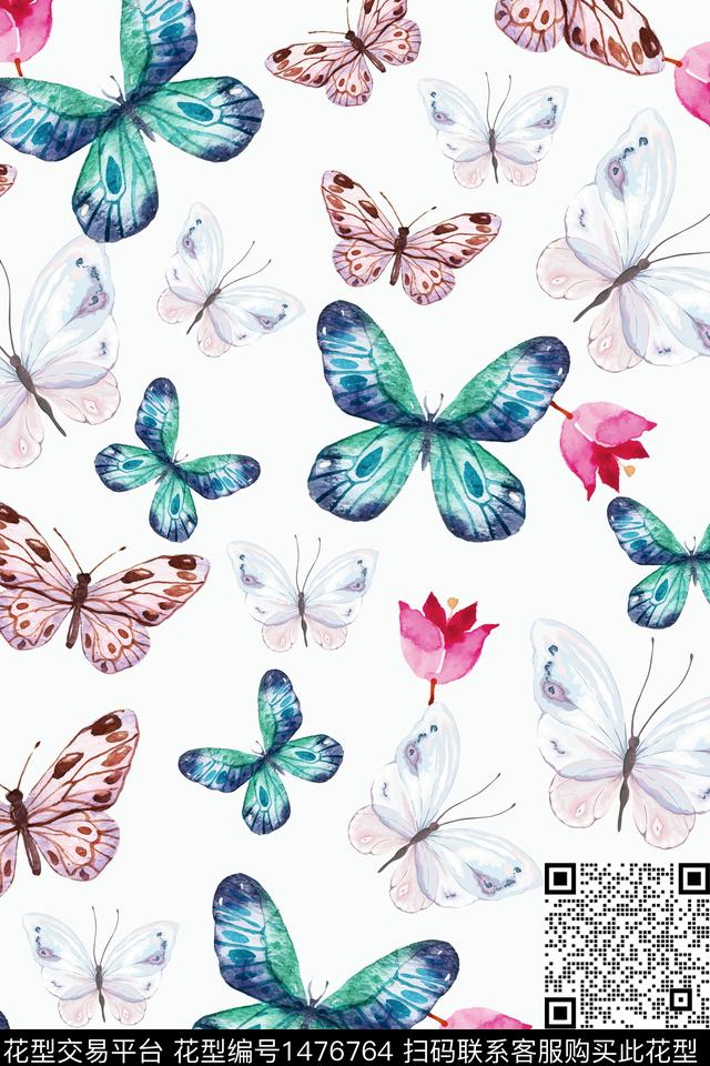 花卉蝴蝶花卉春夏华亿平台数码印花华亿平台下载（图片编号: 1476764） - 瓦栏（Walan）
