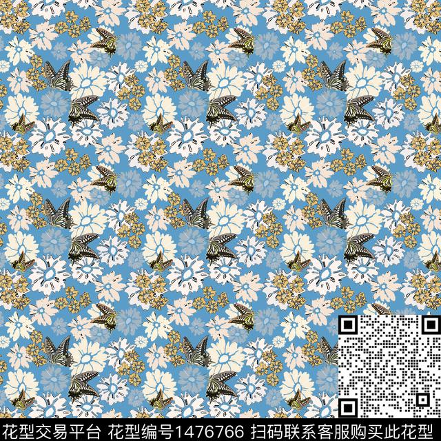 小碎花蝴蝶趣味元素传统印花华亿平台下载（图片编号: 1476766） - 瓦栏（Walan）
