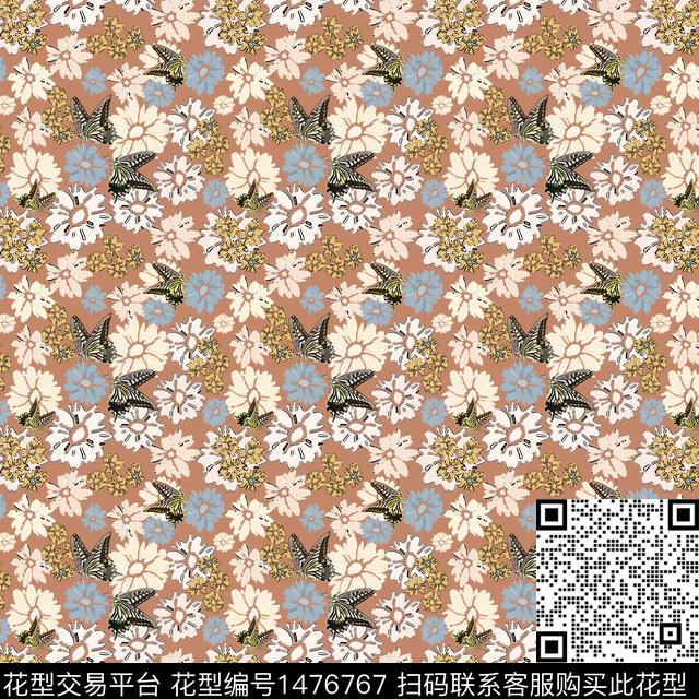 小碎花蝴蝶趣味元素传统印花华亿平台下载（图片编号: 1476767） - 瓦栏（Walan）