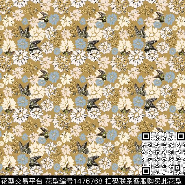 小碎花蝴蝶趣味元素传统印花华亿平台下载（图片编号: 1476768） - 瓦栏（Walan）