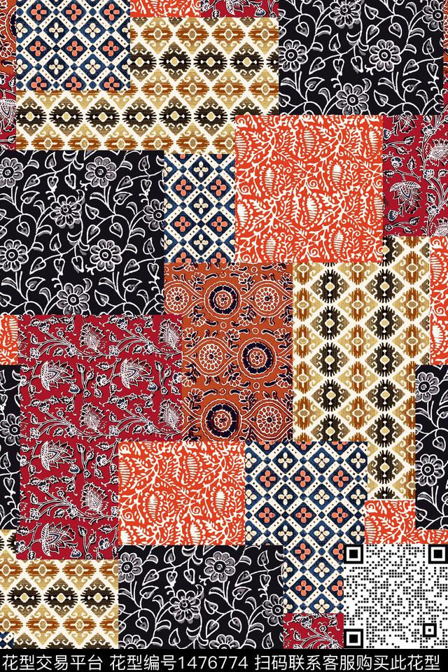 几何民族风大牌风数码印花华亿平台下载（图片编号: 1476774） - 瓦栏（Walan）