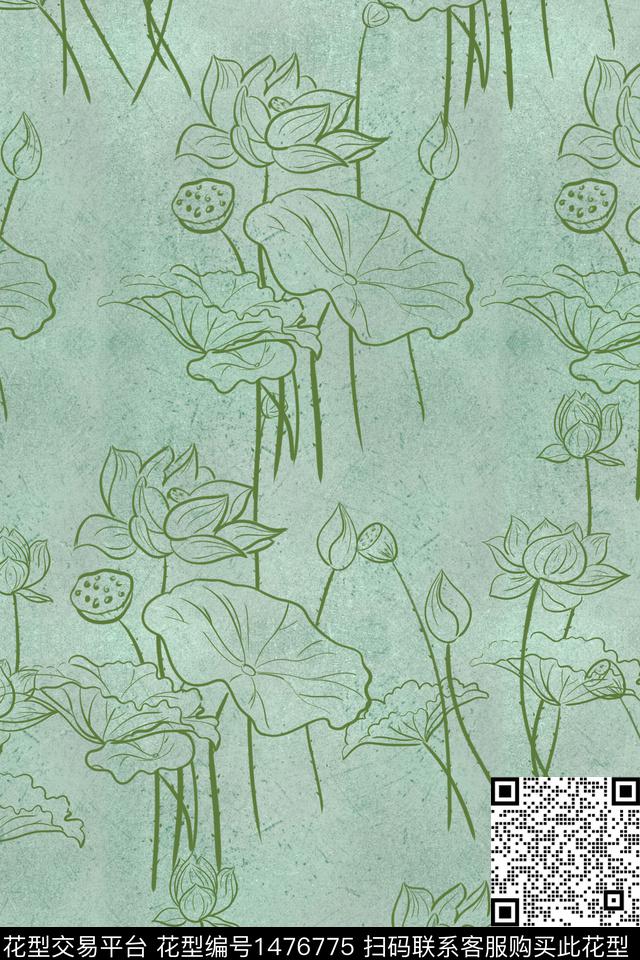 荷花花卉大牌风数码印花华亿平台下载（图片编号: 1476775） - 瓦栏（Walan）