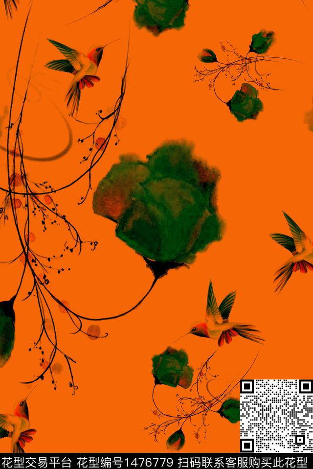 花鸟清爽底花卉花卉数码印花华亿平台下载（图片编号: 1476779） - 瓦栏（Walan）