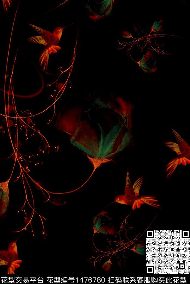 花鸟清爽底花卉花卉数码印花华亿平台下载（图片编号: 1476780） - 瓦栏（Walan）