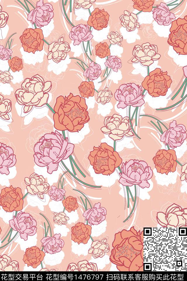 线条绿植树叶雪纺数码印花华亿平台下载（图片编号: 1476797） - 瓦栏（Walan）