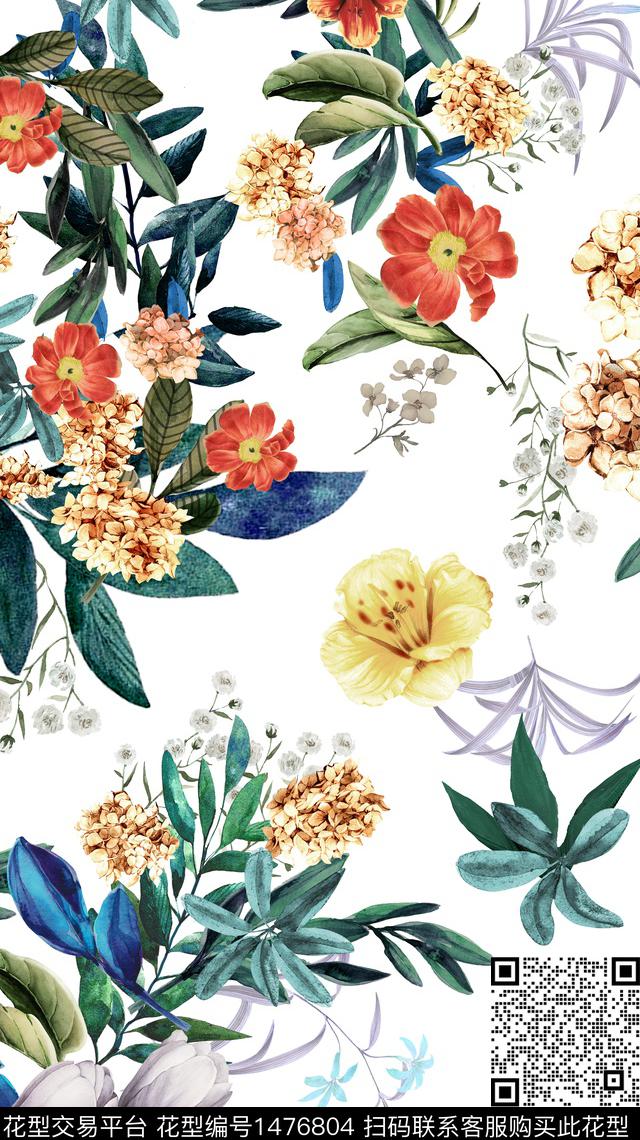 民族花卉彩底花卉花卉传统印花华亿平台下载（图片编号: 1476804） - 瓦栏（Walan）