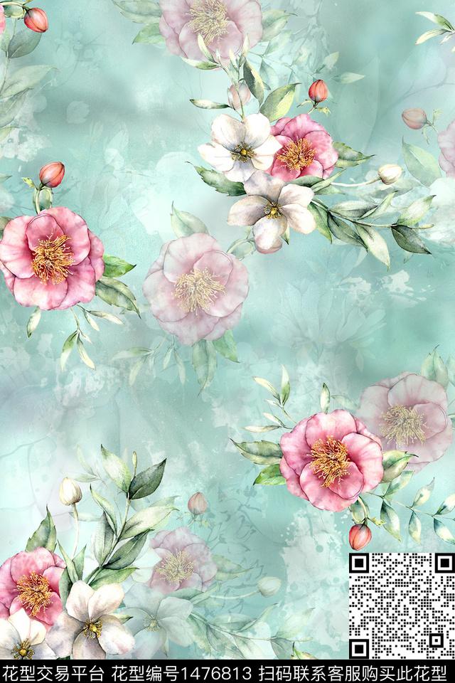 花卉小清新真丝数码印花华亿平台下载（图片编号: 1476813） - 瓦栏（Walan）