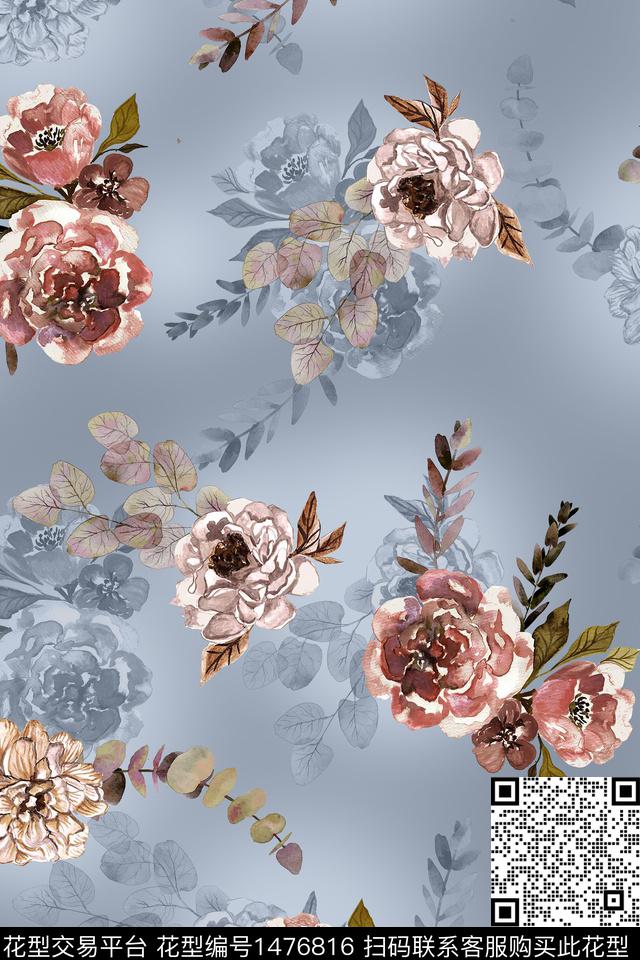 花卉大牌风小清新数码印花华亿平台下载（图片编号: 1476816） - 瓦栏（Walan）