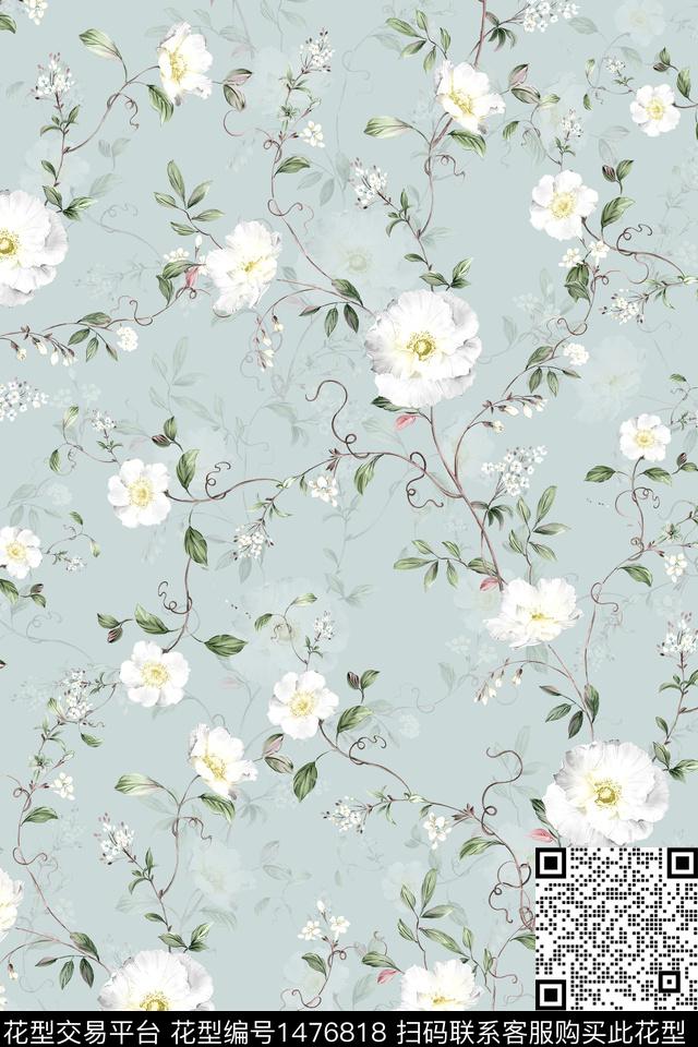花卉小清新真丝数码印花华亿平台下载（图片编号: 1476818） - 瓦栏（Walan）