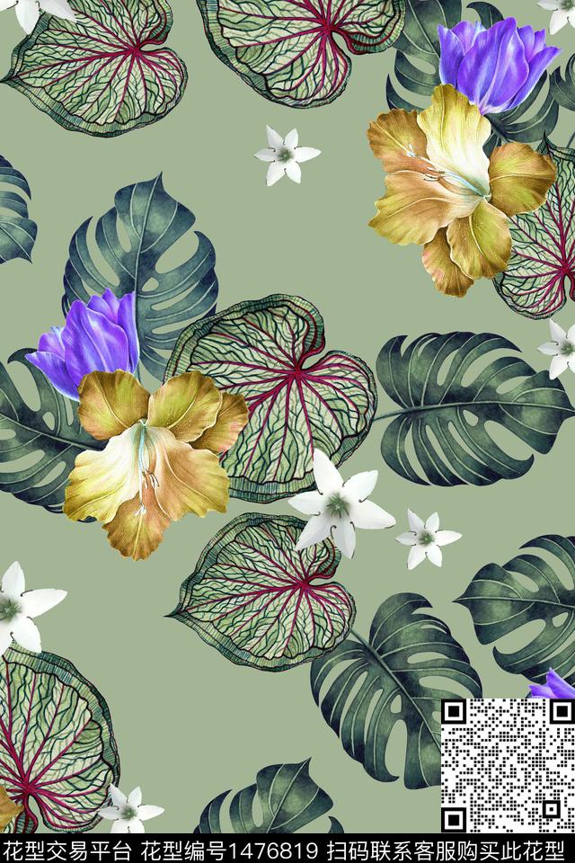 绿植树叶花卉大牌风数码印花华亿平台下载（图片编号: 1476819） - 瓦栏（Walan）