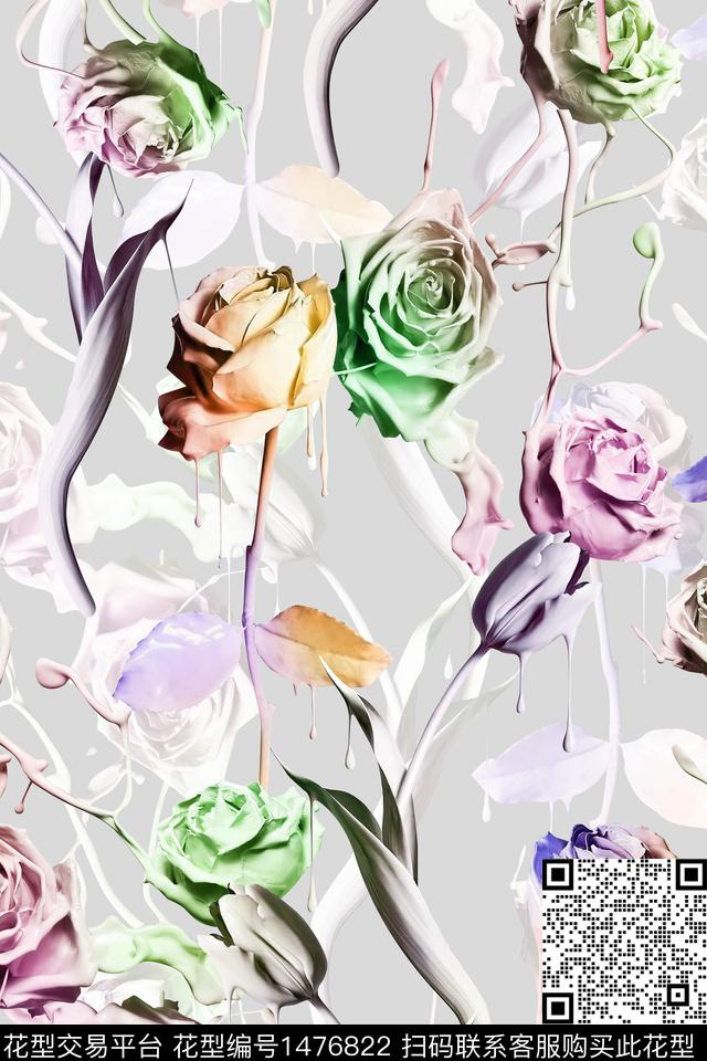 花卉大牌风小清新数码印花华亿平台下载（图片编号: 1476822） - 瓦栏（Walan）