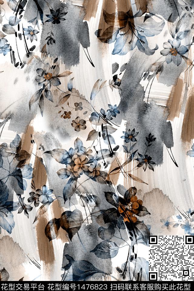 抽象小清新真丝数码印花华亿平台下载（图片编号: 1476823） - 瓦栏（Walan）