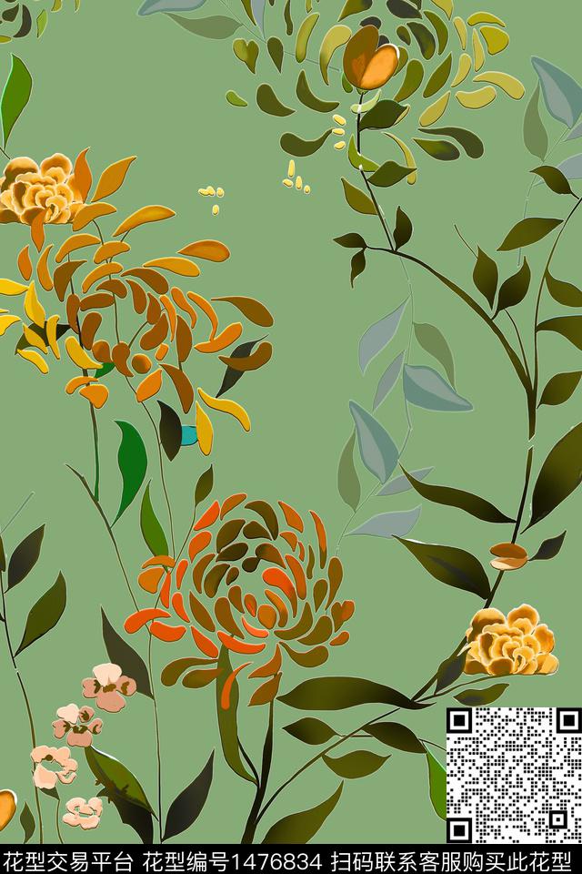 清爽底花卉真丝中老年数码印花华亿平台下载（图片编号: 1476834） - 瓦栏（Walan）