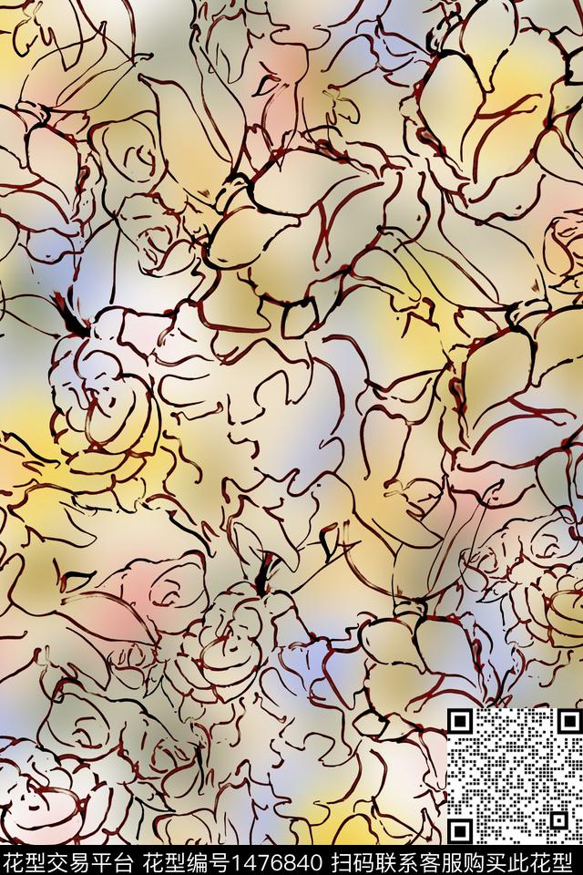 线条渐变写意数码印花华亿平台下载（图片编号: 1476840） - 瓦栏（Walan）