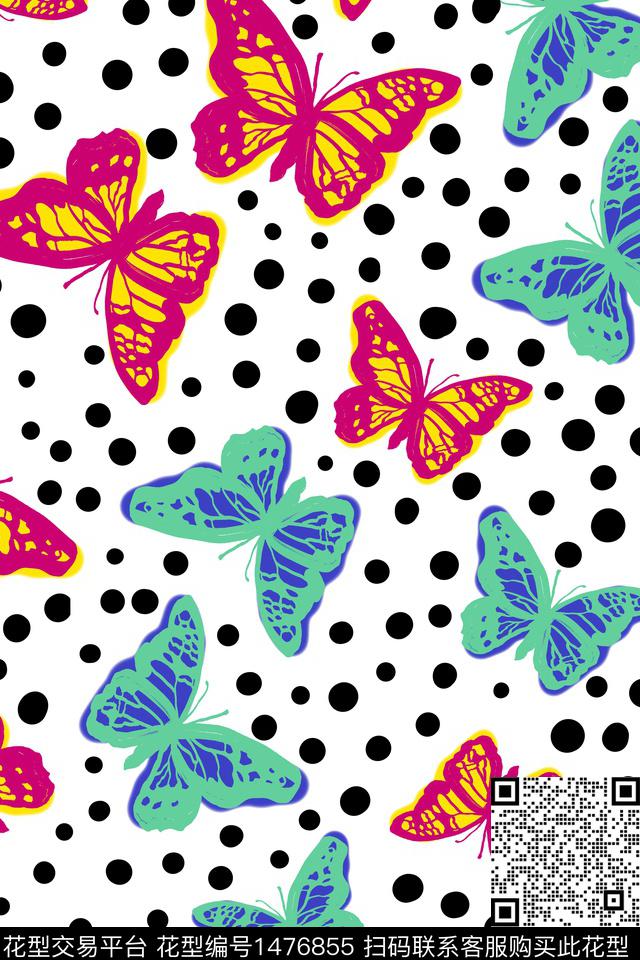 手绘趣味蝴蝶数码印花华亿平台下载（图片编号: 1476855） - 瓦栏（Walan）