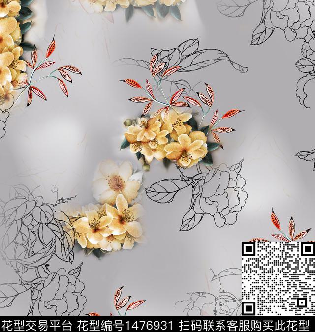 连衣裙女装花卉传统印花华亿平台下载（图片编号: 1476931） - 瓦栏（Walan）