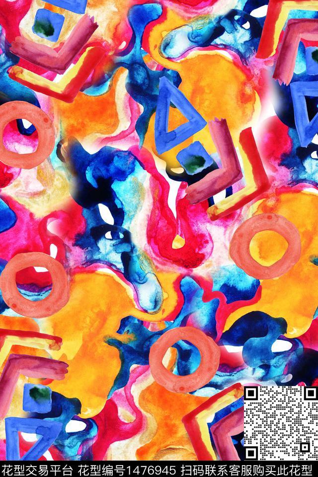 几何字母抽象数码印花华亿平台下载（图片编号: 1476945） - 瓦栏（Walan）