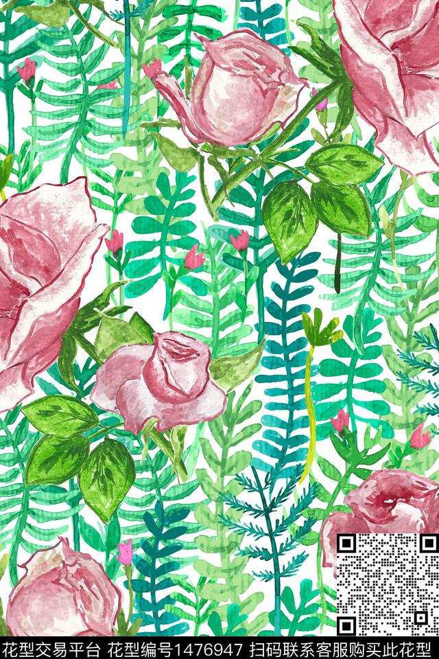 绿植树叶花卉春夏华亿平台数码印花华亿平台下载（图片编号: 1476947） - 瓦栏（Walan）