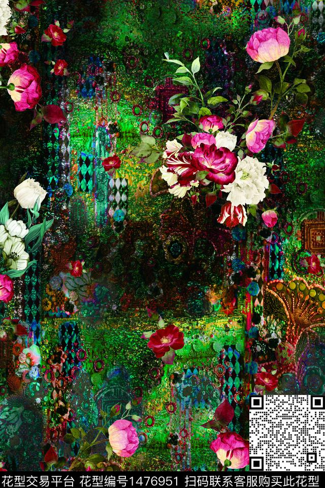 数码华亿平台女装抽象数码印花华亿平台下载（图片编号: 1476951） - 瓦栏（Walan）