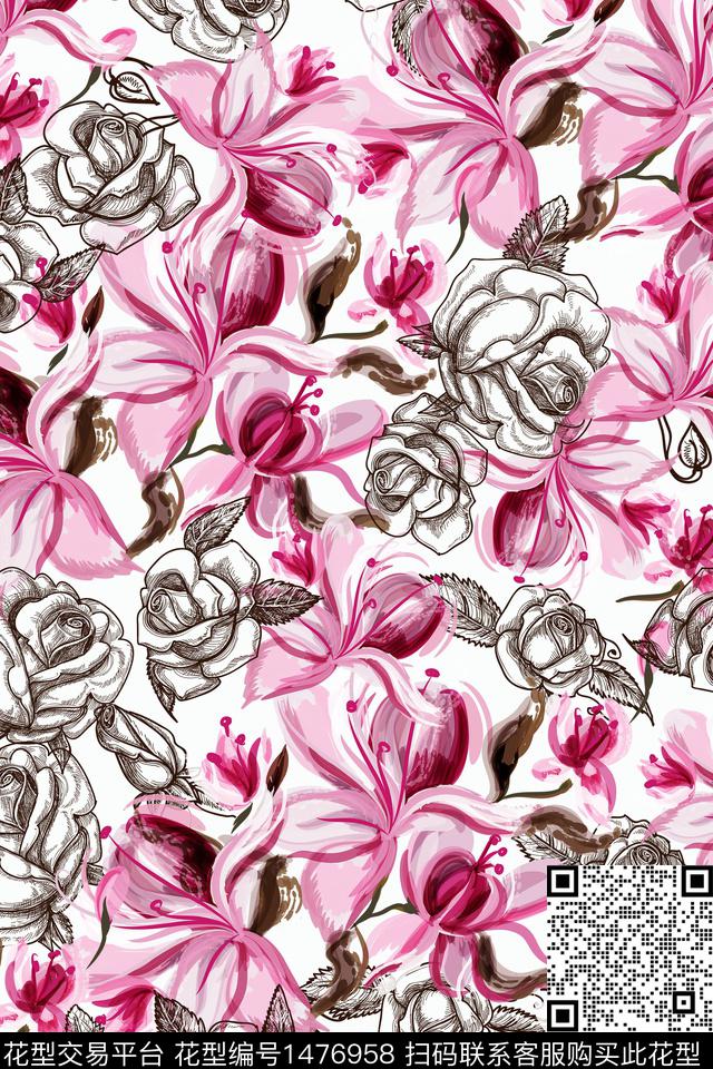 花卉春夏华亿平台小清新数码印花华亿平台下载（图片编号: 1476958） - 瓦栏（Walan）