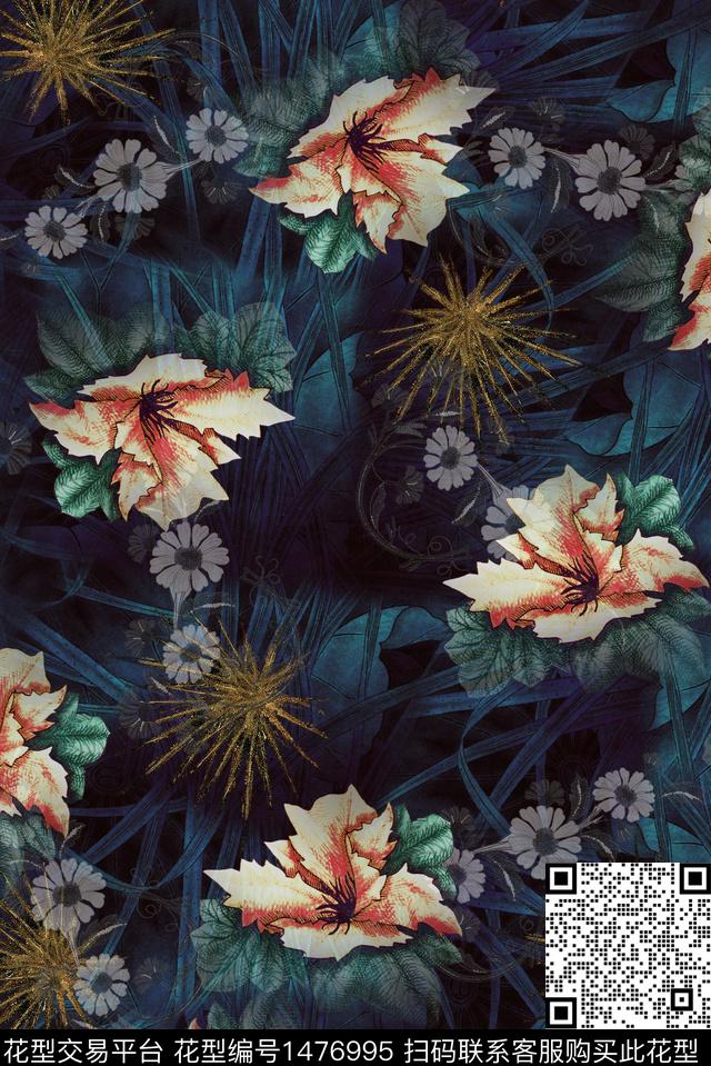 香云纱抽象牡丹数码印花华亿平台下载（图片编号: 1476995） - 瓦栏（Walan）