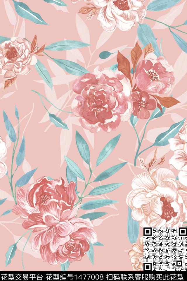 清爽底花卉大牌风小清新数码印花华亿平台下载（图片编号: 1477008） - 瓦栏（Walan）