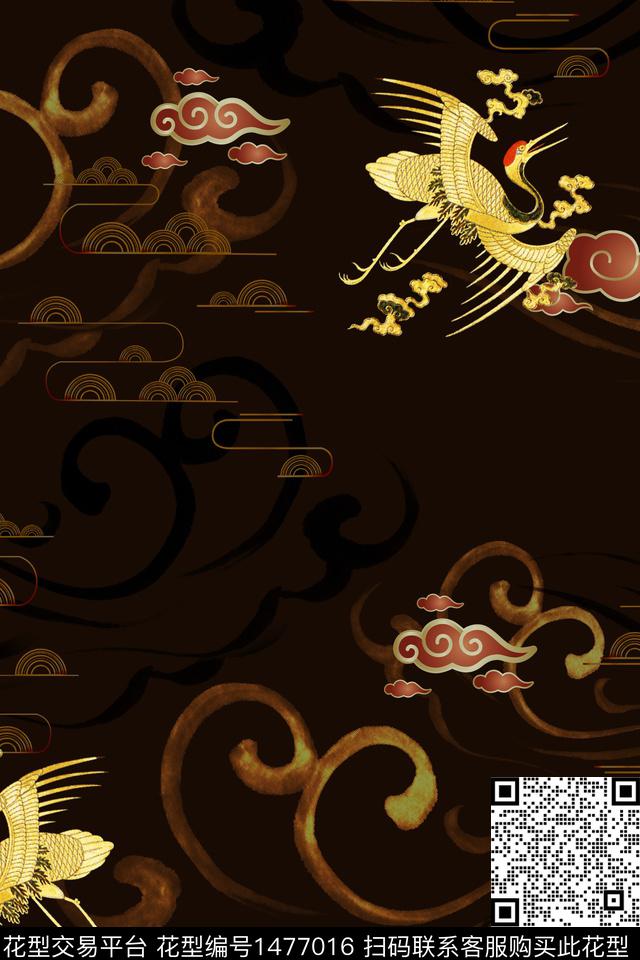 仙鹤香云纱中国风数码印花华亿平台下载（图片编号: 1477016） - 瓦栏（Walan）