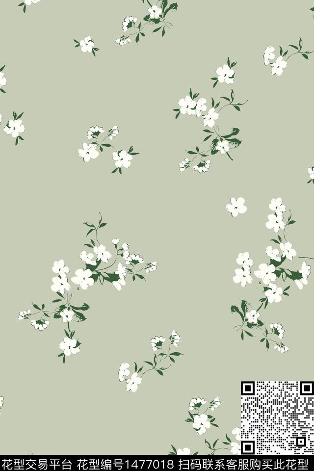 连衣裙绿色花卉传统印花华亿平台下载（图片编号: 1477018） - 瓦栏（Walan）