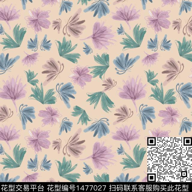 手绘小碎花蝴蝶数码印花华亿平台下载（图片编号: 1477027） - 瓦栏（Walan）