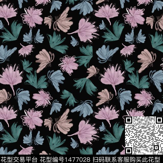 手绘小碎花蝴蝶数码印花华亿平台下载（图片编号: 1477028） - 瓦栏（Walan）