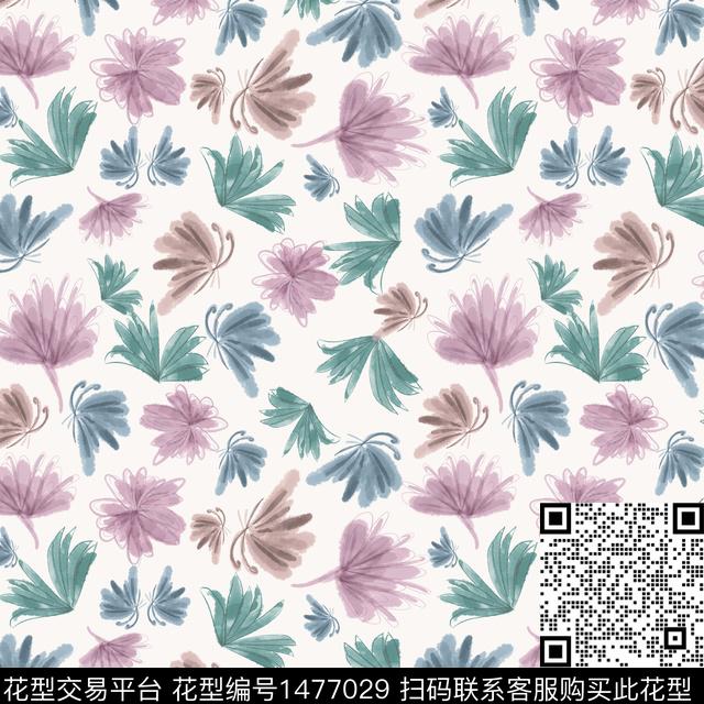 手绘小碎花蝴蝶数码印花华亿平台下载（图片编号: 1477029） - 瓦栏（Walan）