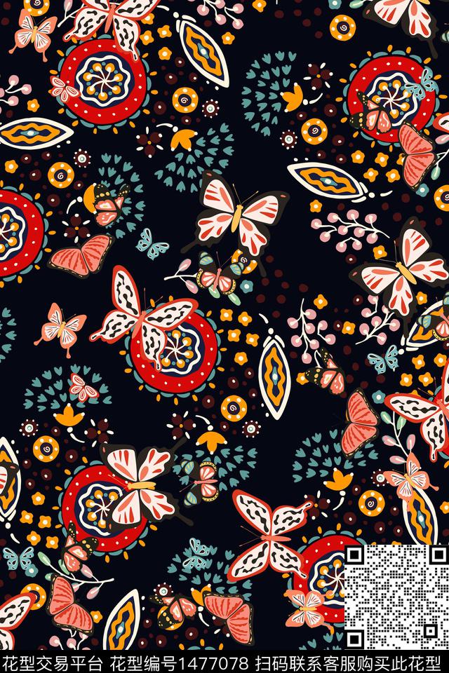 女装小碎花蝴蝶数码印花华亿平台下载（图片编号: 1477078） - 瓦栏（Walan）