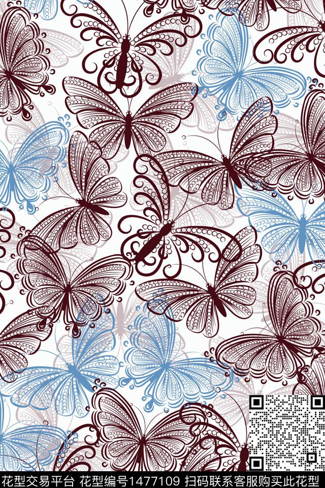 小清新昆虫蝴蝶传统印花华亿平台下载（图片编号: 1477109） - 瓦栏（Walan）