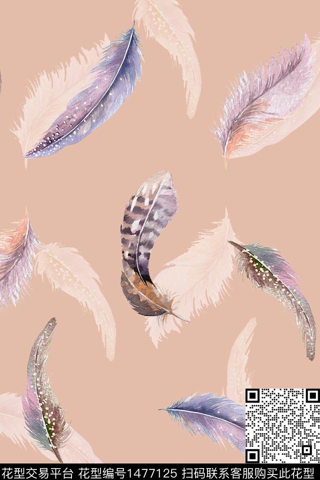 羽毛清爽底花卉大牌风数码印花华亿平台下载（图片编号: 1477125） - 瓦栏（Walan）