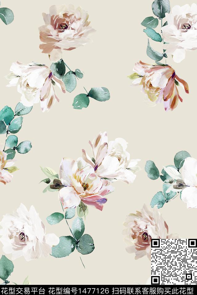 清爽底花卉花卉大牌风数码印花华亿平台下载（图片编号: 1477126） - 瓦栏（Walan）