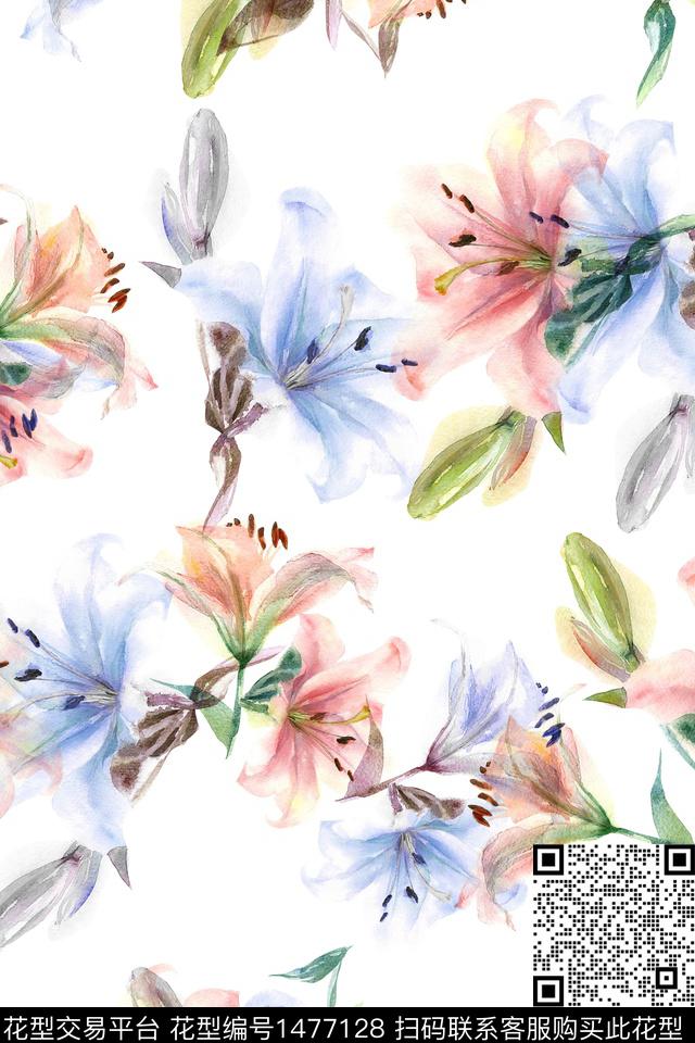 花卉大牌风小清新数码印花华亿平台下载（图片编号: 1477128） - 瓦栏（Walan）