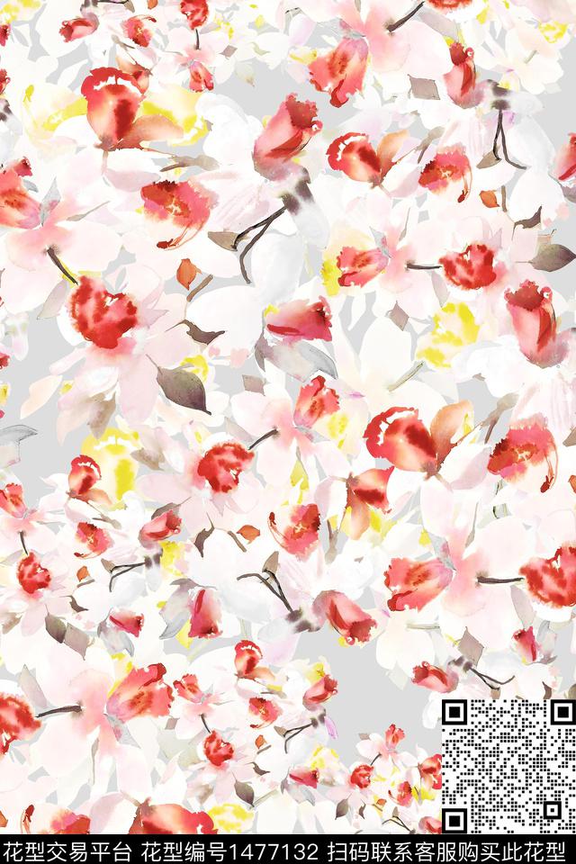 抽象花卉花卉大牌风数码印花华亿平台下载（图片编号: 1477132） - 瓦栏（Walan）