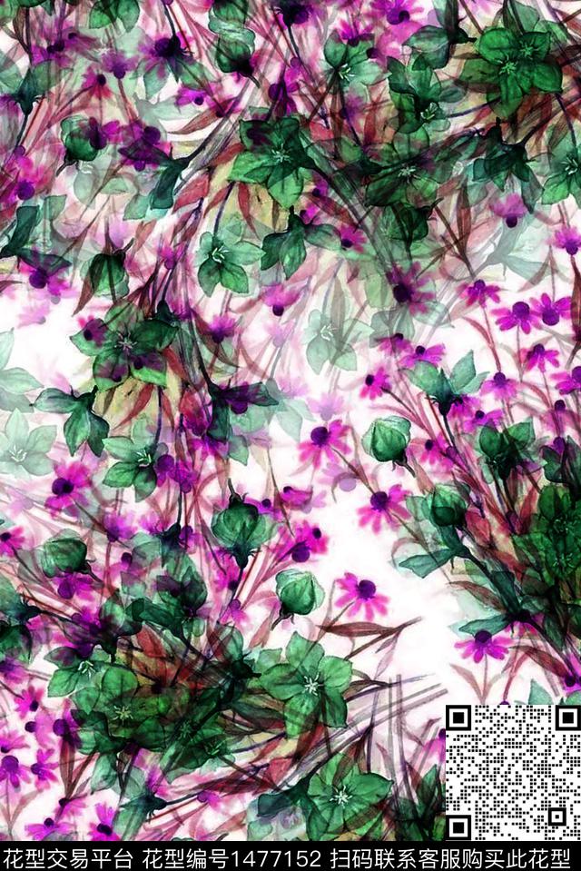 清爽底花卉花卉香云纱数码印花华亿平台下载（图片编号: 1477152） - 瓦栏（Walan）