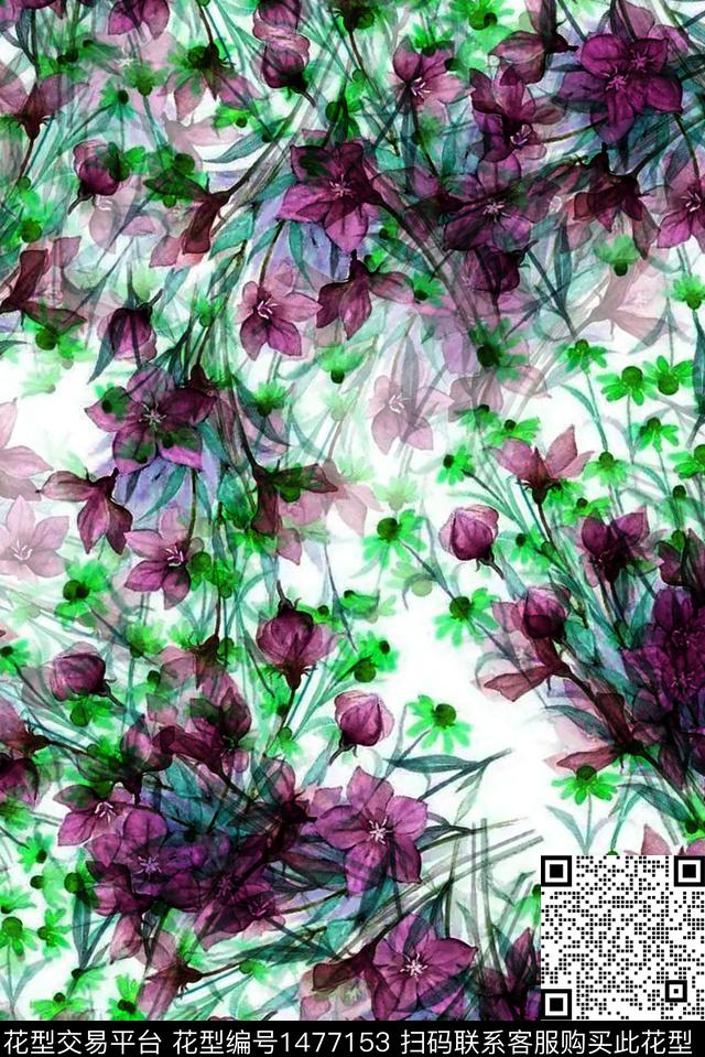 清爽底花卉花卉香云纱数码印花华亿平台下载（图片编号: 1477153） - 瓦栏（Walan）